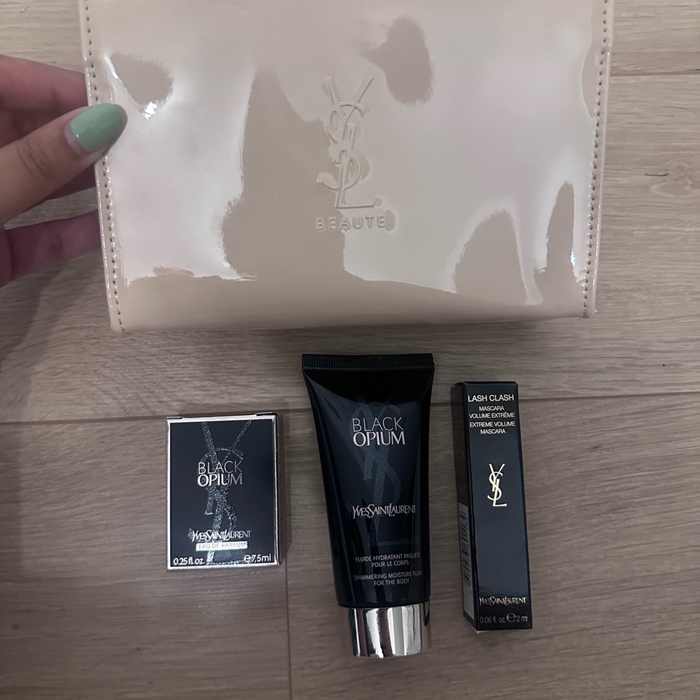 SOLD ❌ Yves Saint Laurent Cream Pouch with Black Opium and Touche Éclat